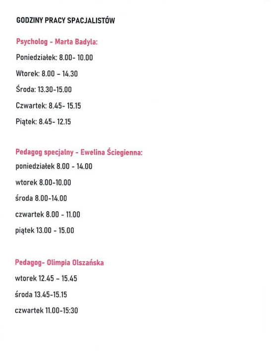 Godziny pracy pedagogapsychologa